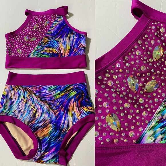 Custom solo dance costume neon convention colorful 2 piece set firework 14 - Picture 1 of 15